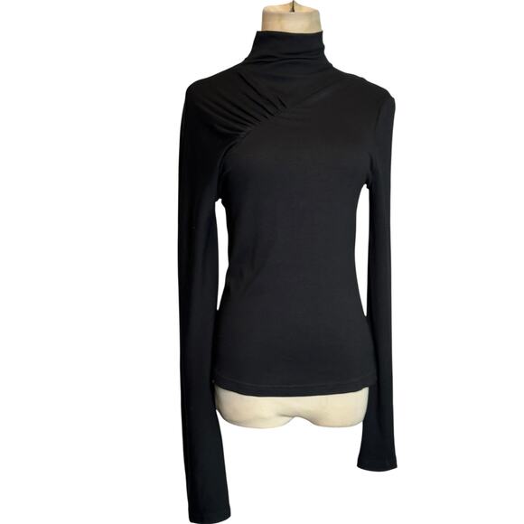 Chentaitai Black Stand Neck Asymmetric Long Sleeve Knit Top size Medium - Picture 12 of 16